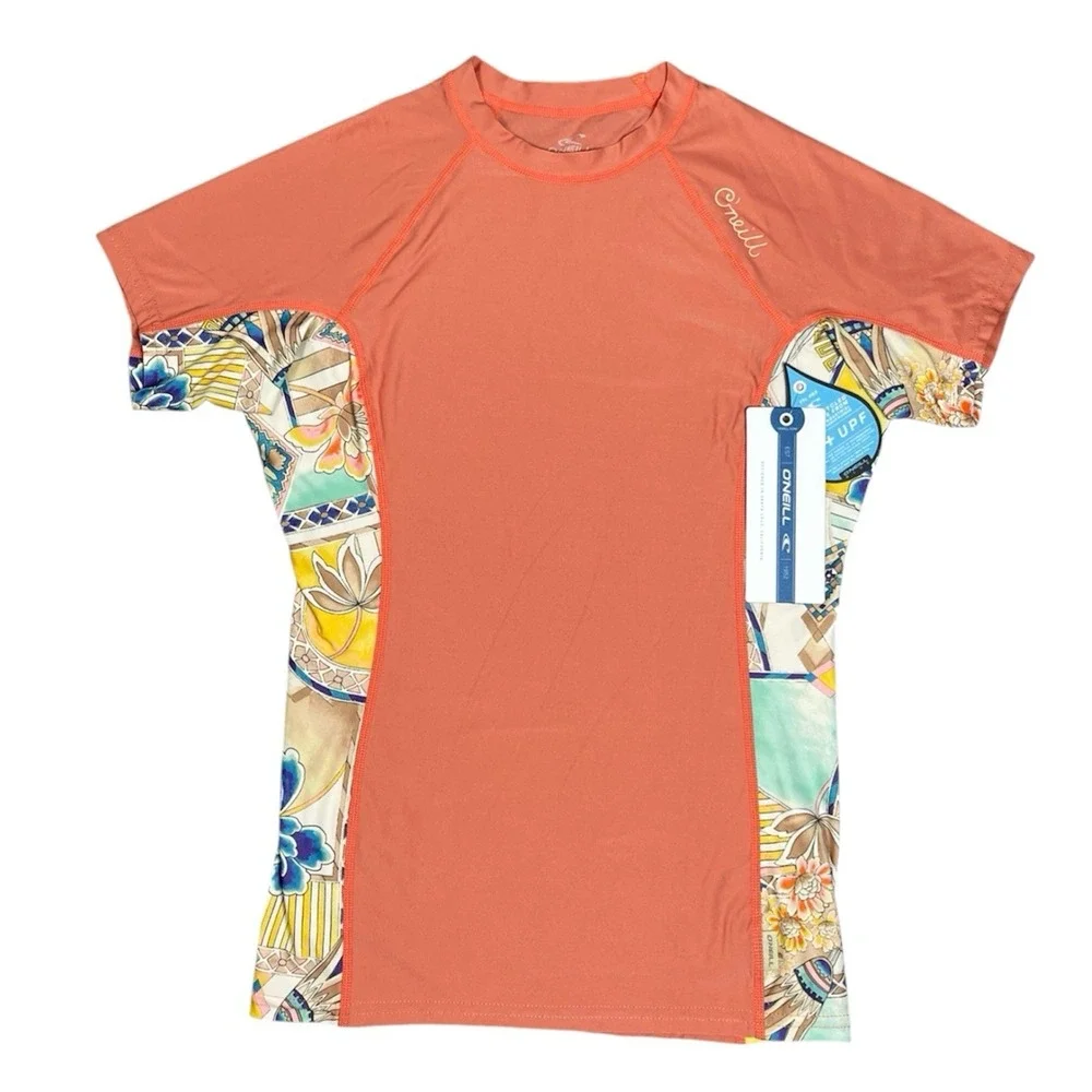 O'NEILL Womens Arta Geo Rash Guard‎ S/S Swim Shirt Multicolor Large L NWT New